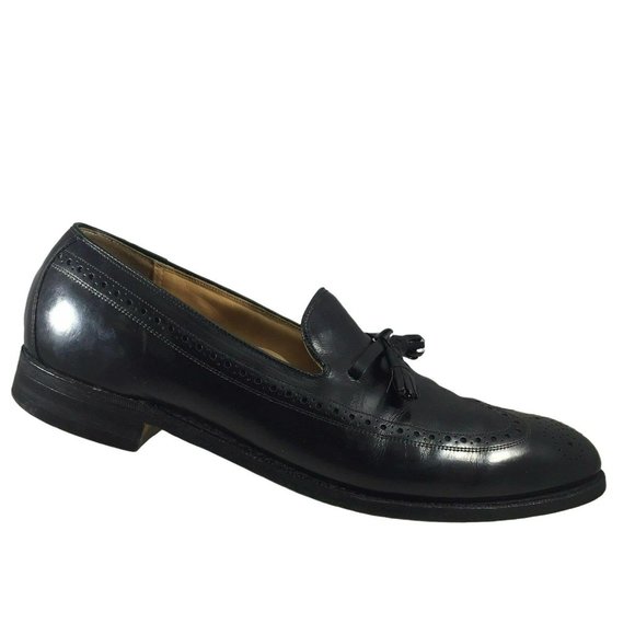 JOHNSTON & MURPHY Black Tassel Loafer Wing Tip Mens 11.5 A/AAA Dress Shoes USA - Picture 1 of 12